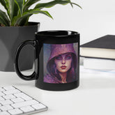 Celestial Glow Beyond Style Black Glossy Mug with celestial design.